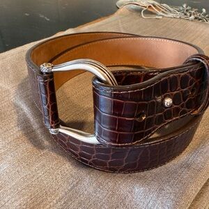 Talbots Brown Crocodile Embossed Leather Belt
